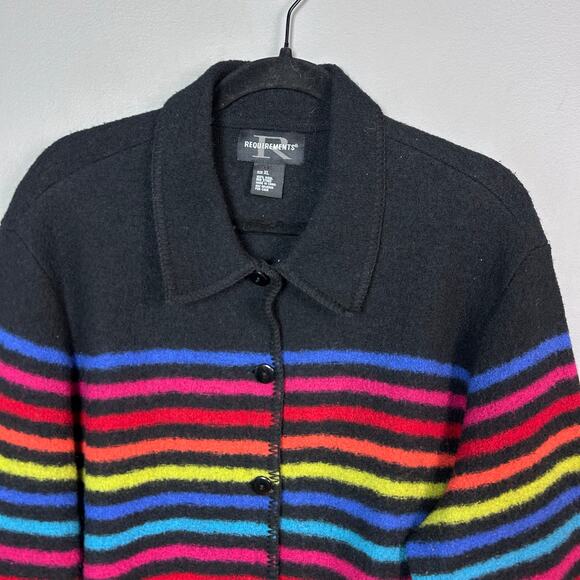 Requirements sweater jacket XL extra large rainbow cardigan black stripe serape - Picture 2 of 11